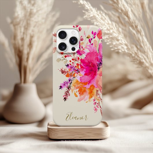 Roze Gouden Waterverf Bloemen Gepersonaliseerde Na Case-Mate iPhone Case