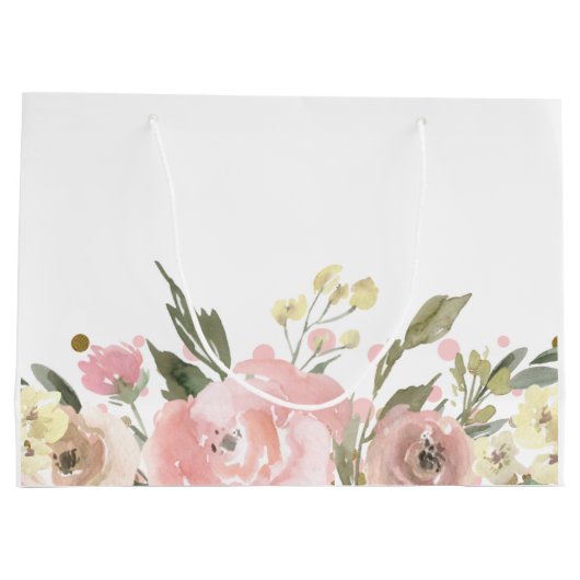 Roze Gouden Waterverf Bloemen Groot Cadeauzakje (Achterkant)