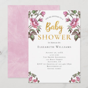 Roze Gouden Waterverf Bloemen Meisje Baby Shower Kaart