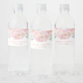  Roze & Gouden Waterverf Bloemen Pioenrozen Waterfles Etiket