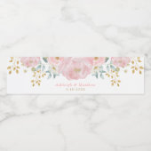  Roze & Gouden Waterverf Bloemen Pioenrozen Waterfles Etiket (Enkel label)