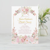  Roze Gouden Waterverf Bloemen Vrijgezellenfeest Kaart (Staand voorkant)