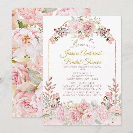  Roze Gouden Waterverf Bloemen Vrijgezellenfeest Kaart (Voorkant / Achterkant)