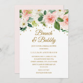 Roze gouden Waterverf bloemenbrunch en bubbels Kaart (Voorkant / Achterkant)