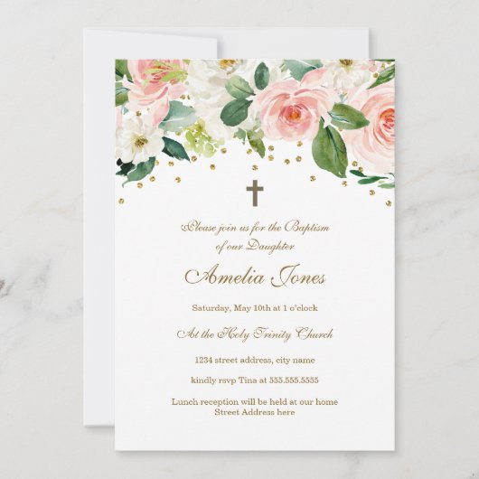 Roze Gouden Waterverf Bloemendoop Kaart (Voorkant)