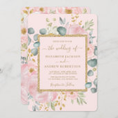  roze gouden Waterverf bloemenluxe bruiloft Kaart (Voorkant / Achterkant)