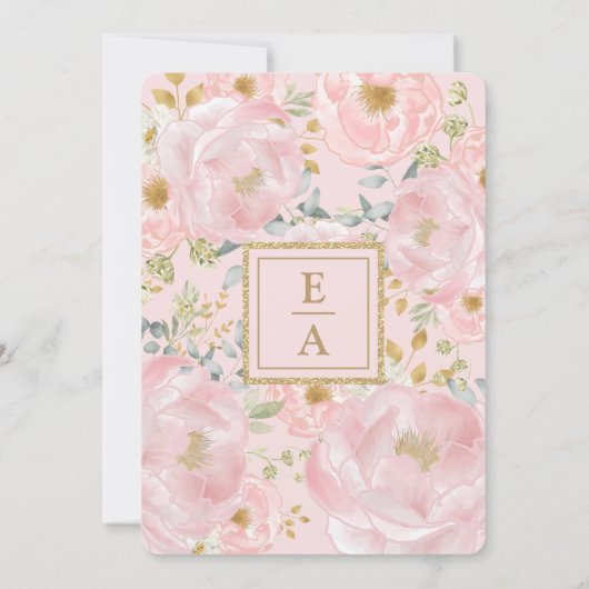  roze gouden Waterverf bloemenluxe bruiloft Kaart (Achterkant)