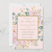  roze gouden Waterverf bloemenluxe bruiloft Kaart (Voorkant)