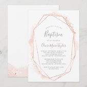 Roze Gouden Waterverf Geometrische Doop Kaart (Voorkant / Achterkant)