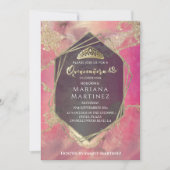 Roze Gouden waterverf geometrische Quinceañera Kaart (Voorkant)