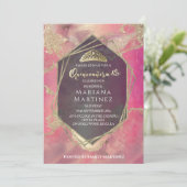 Roze Gouden waterverf geometrische Quinceañera Kaart (Staand voorkant)