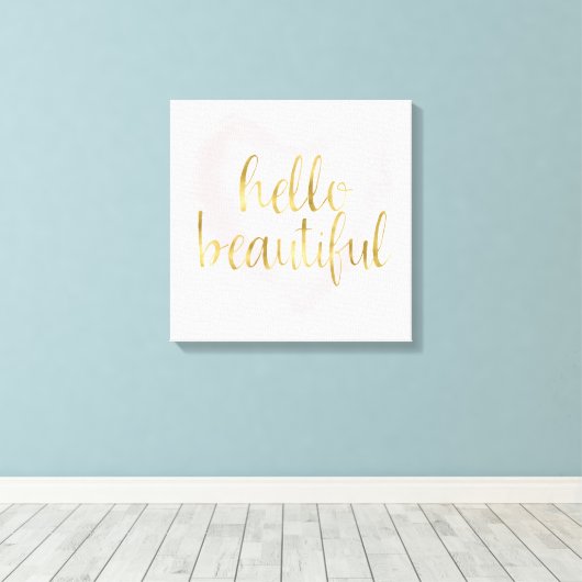 Roze Gouden Waterverf Hallo Canvas Afdruk (Insitu (Houten vloer))