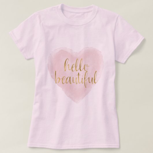 Roze Gouden Waterverf Hallo T-shirt (Design voorkant)