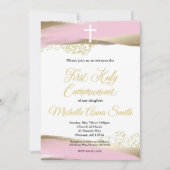 Roze Gouden Waterverf Meisje 1e Eerste Heilige Com Kaart (Voorkant)