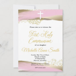 Roze Gouden Waterverf Meisje 1e Eerste Heilige Com Kaart