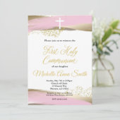 Roze Gouden Waterverf Meisje 1e Eerste Heilige Com Kaart (Staand voorkant)