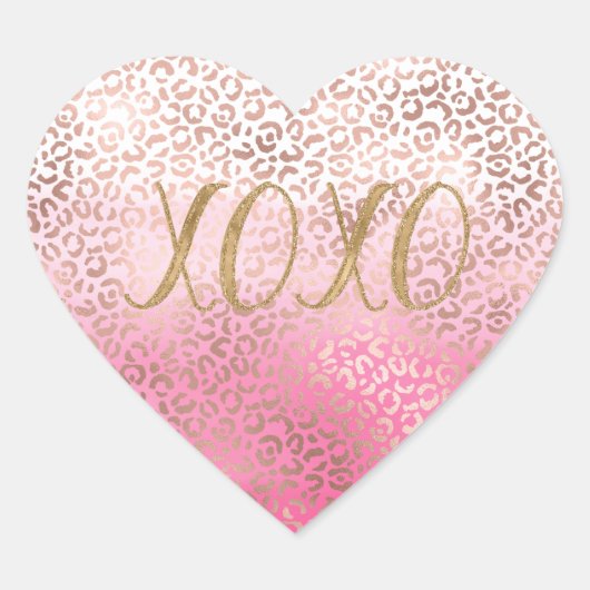 Roze Gouden Waterverf Ombre Luipaard Print XOXO Hart Sticker (Voorkant)