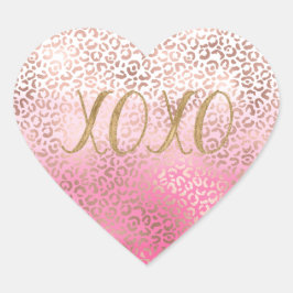 Roze Gouden Waterverf Ombre Luipaard Print XOXO Hart Sticker