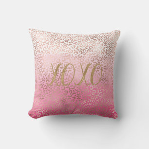 Roze Gouden Waterverf Ombre Luipaard Print XOXO Kussen