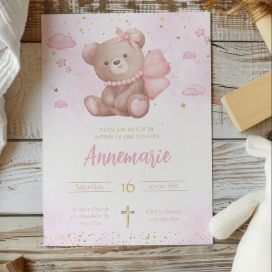 Roze Gouden Waterverf Schattigee Teddybeer Christe Kaart