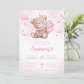 Roze Gouden Waterverf Schattigee Teddybeer Christe Kaart (Staand voorkant)