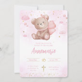 Roze Gouden Waterverf Schattigee Teddybeer Christe Kaart (Voorkant)