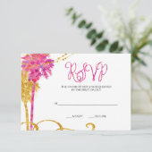 Roze Gouden Waterverf Strand Bat Mitzvah RSVP Kaartje (Staand voorkant)
