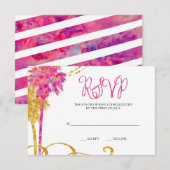 Roze Gouden Waterverf Strand Bat Mitzvah RSVP Kaartje (Voorkant / Achterkant)