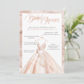 Roze gouden waterverf trouwjurk bruidsdouche kaart (Staand voorkant)