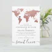 Roze Gouden Wereldkaart Reis Thema Trouwdag Kaart (Staand voorkant)