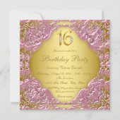 Roze Gouden Werveltje Fancy Sweet 16 Party Kaart (Achterkant)