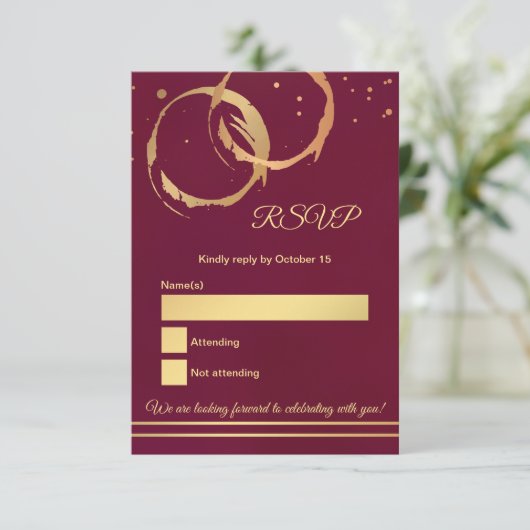 Roze Gouden Wijnvlek Marsala Trouw RSVP Kaart (Staand voorkant)