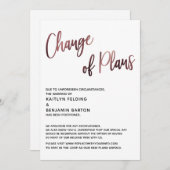 Roze Gouden Wijziging Van Plannen Uitgestelde Trou Kaart (Voorkant / Achterkant)