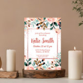 Roze Gouden Wilde Bloem Douche Uitnodiging