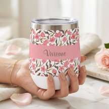 Roze Gouden Wilde Bloem Waterverf Monogram Naam