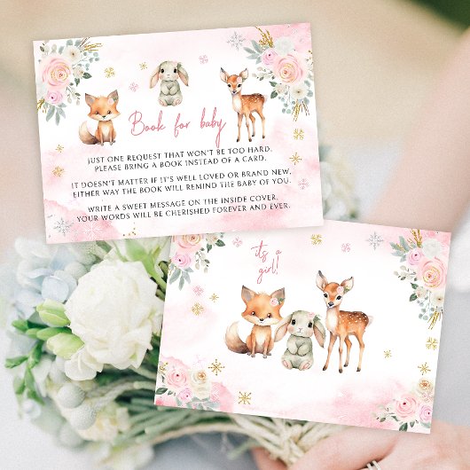 Roze gouden winter meisje boek voor baby Enclosure Informatiekaartje