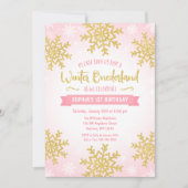 Roze Gouden Winter ONEderland 1e Verjaardag Kaart (Voorkant)