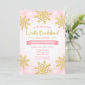 Roze Gouden Winter ONEderland 1e Verjaardag Kaart (Staand voorkant)