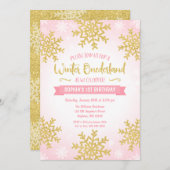 Roze Gouden Winter ONEderland 1e Verjaardag Kaart (Voorkant / Achterkant)