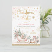 Roze Gouden Winter Sleigh Sneeuwvlokken Kerstfeest Kaart (Staand voorkant)