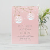 Roze Gouden Winter Sneeuwvlok Baby shower Invitati Kaart (Staand voorkant)