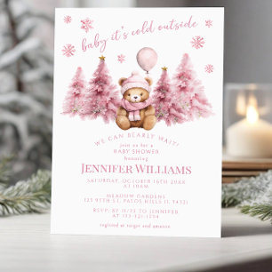 Roze Gouden Winter Teddy Bear Pine Baby Meisje Dou Kaart