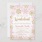Roze Gouden Winter Wonderland Baby shower Kaart (Voorkant)