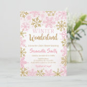 Roze Gouden Winter Wonderland Baby shower Kaart (Staand voorkant)