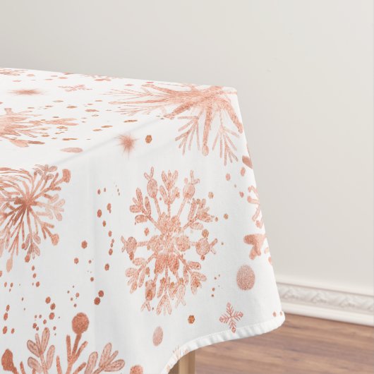 Roze Gouden Wintervlokken op Wit Tafelkleed (Voorbeeld)