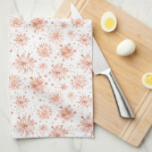 Roze Gouden Wintervlokken op Wit Theedoek (Quarter Fold)