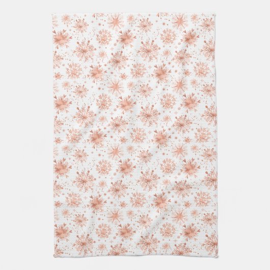 Roze Gouden Wintervlokken op Wit Theedoek (Verticaal)