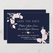 Roze Gouden Witte Bloemen Frame Bruiloft Save The Date (Voorkant / Achterkant)