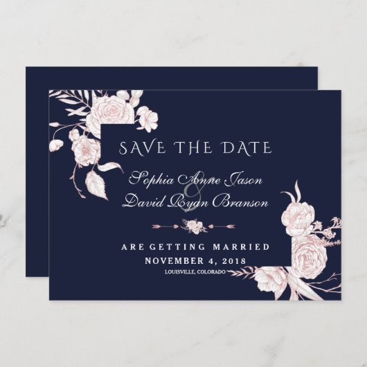 Roze Gouden Witte Bloemen Frame Bruiloft Save The Date (Voorkant / Achterkant)