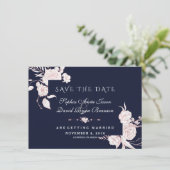 Roze Gouden Witte Bloemen Frame Bruiloft Save The Date (Staand voorkant)